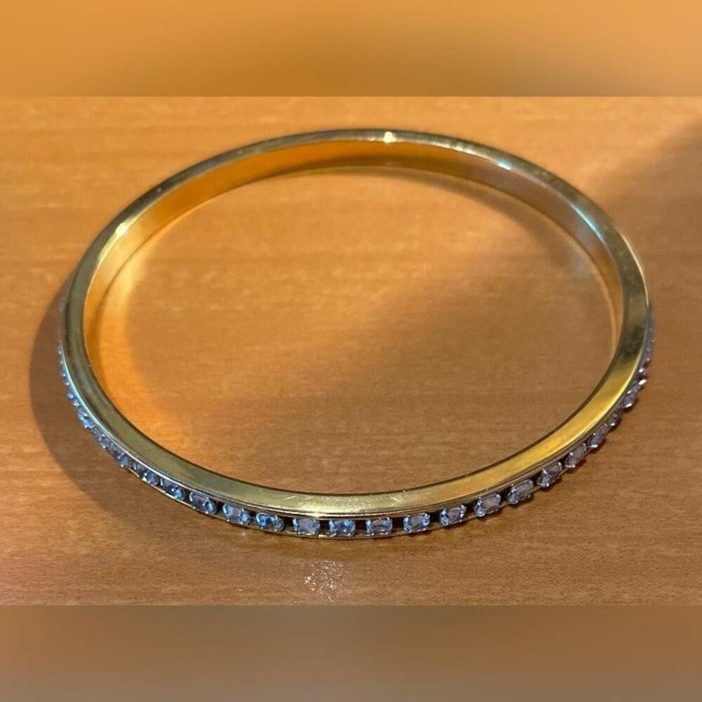 Gold Tone Rhinestone Bangle Tennis Bracelet Womens 7.5 Inch Sparkle Jewelry READ